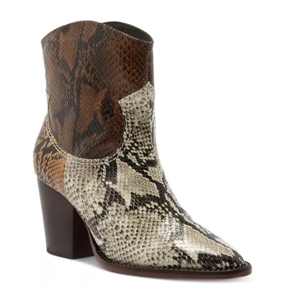 SCHUTZ Haven Snake Print Western Booties 8